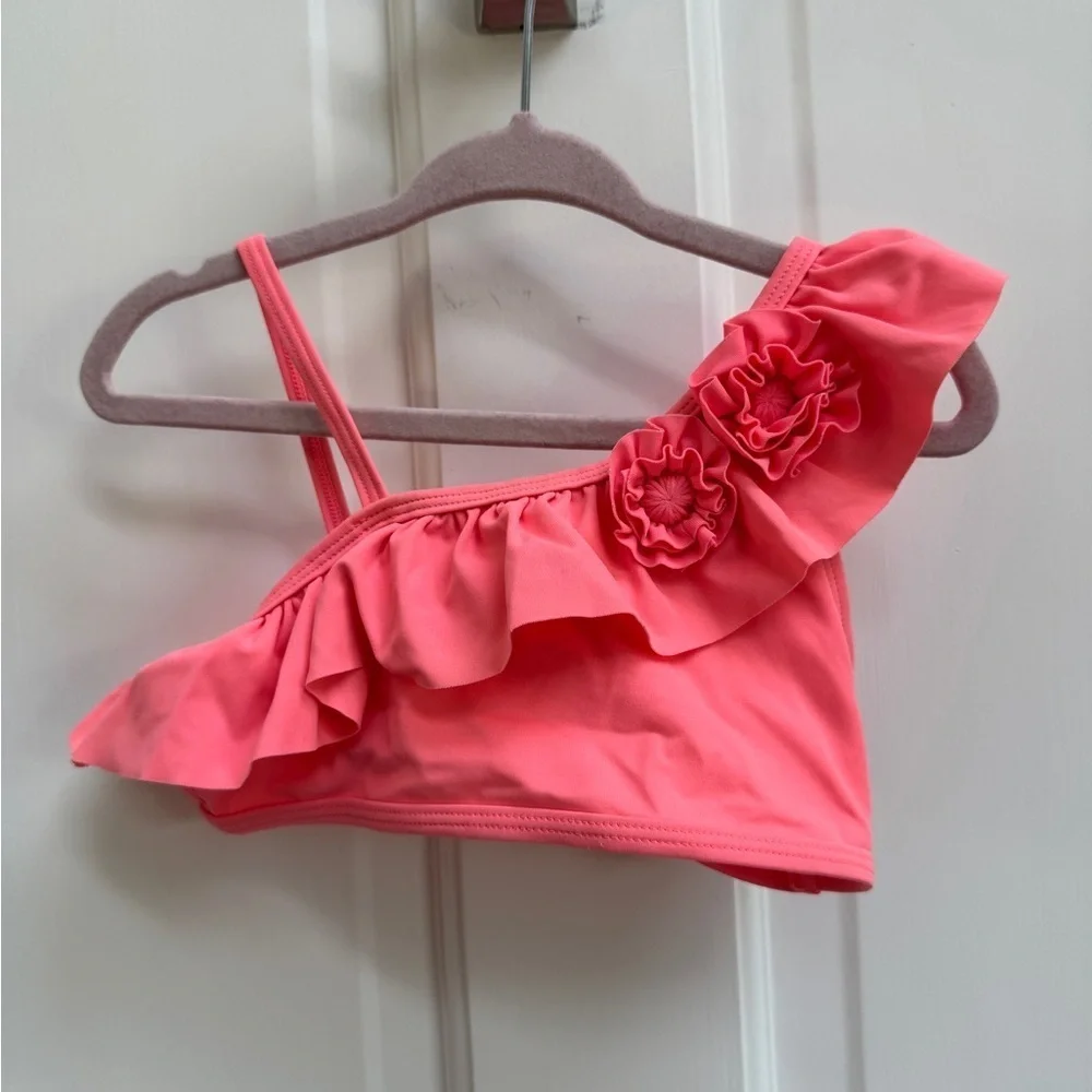 NWOT Old Navy 3T Girls Coral/Pink One-Shoulder Ruffle Bikini Top Swimsuit